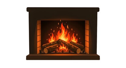 Cozy Fireplace with Burning Logs Illustration