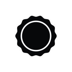 Black silhouette of a round badge or seal with scalloped edges, perfect for representing certification, quality, approval, award, or premium product concepts in minimalist design.