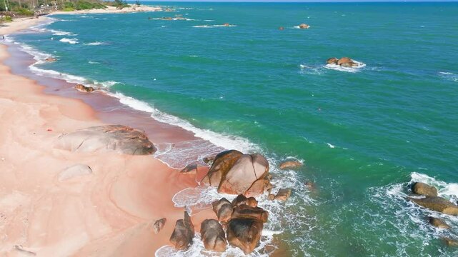 Aerial View Circle of Rocks at the Beach near Vung Tau in the Afternoon.