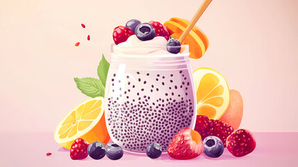 Berry chia pudding a jar filled with chia seeds