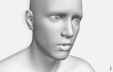 Network forming AI human face. Technology and robotics concept. Anonymous social masking. Cyber crime and cyber security illustration. 3D vector for presentation, card, banner, cover, brochure, etc.