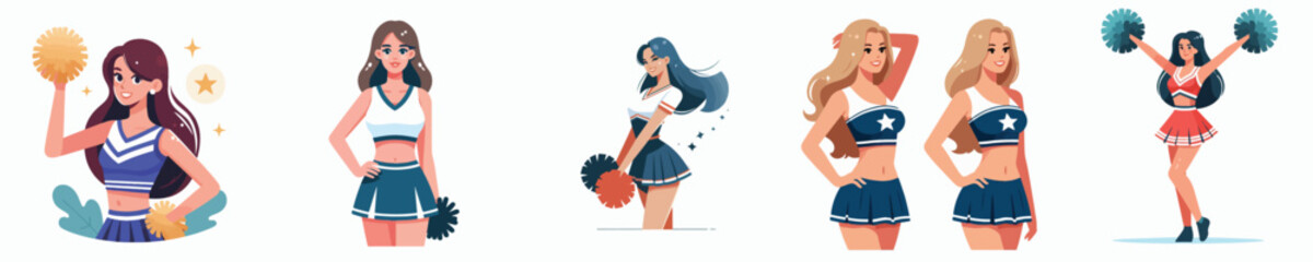 set of female cheerleader character vectors