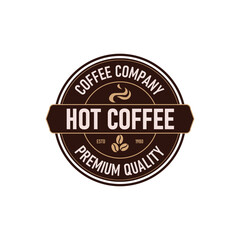 This logo features a bold, modern design that represents a coffee company. The circular emblem highlights premium quality hot coffee with the year of establishment. Perfect for branding.