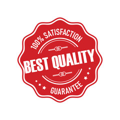 This bold badge features a vibrant red color with the text Best Quality prominently displayed, emphasizing a 100% satisfaction guarantee. Ideal for branding and marketing needs.