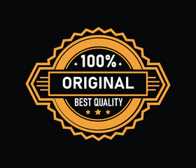 Fototapeta premium Stylish badge design showcasing 100% original and best quality text in a bold font. The design features a unique shape on a dark background, ideal for branding and promotional materials.