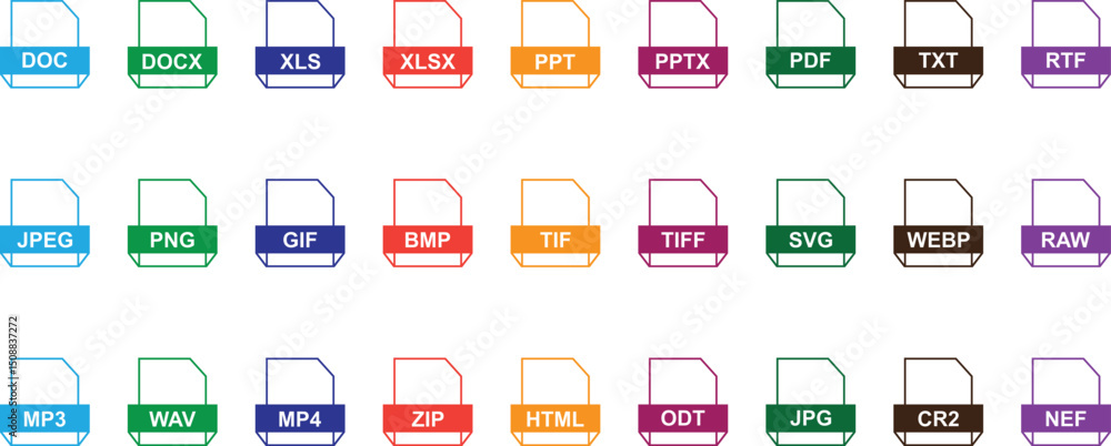 Fototapete colorful digital documents icon set featuring transparent modern gradient tabs with text in a minima