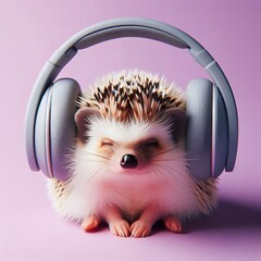 Cute Hedgehog Wearing Headphones. Perfect for themes related to music, pets, entertainment, and quirky concepts.