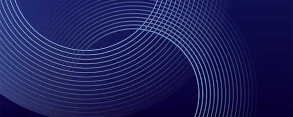 Abstract blue glowing geometric lines on dark blue background. Modern shiny blue circle lines pattern. Futuristic technology concept. Suit for cover, poster, banner, brochure, header, website