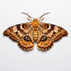 Naklejka premium Detailed close-up of a colorful butterfly with intricate wing patterns and vibrant orange, black, and blue markings isolated on a white background