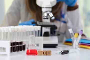 Fototapeta premium The laboratory analysis is focusing specifically on examining samples using a microscope and LDH testing equipment