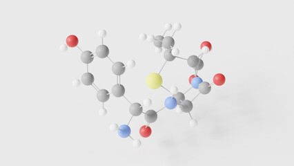 amoxicillin molecule 3d, molecular structure, ball and stick model, structural chemical formula antibiotic