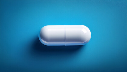 white capsule pill on blue background