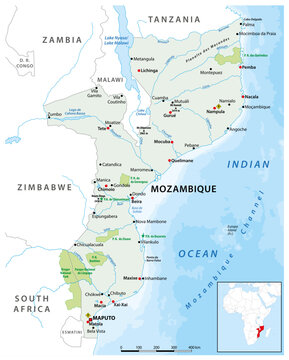 Map of the southeast African state of Mozambique