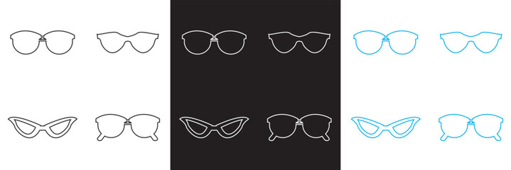 Sunglasses icon vector . Fashionable eyewear icon. black, white and blue  sunglasses icon.  Vector illustration. isolated on white and black background. EPS 10