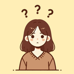 Cute Confused Girl Cartoon Character with Question Marks – Kawaii Style