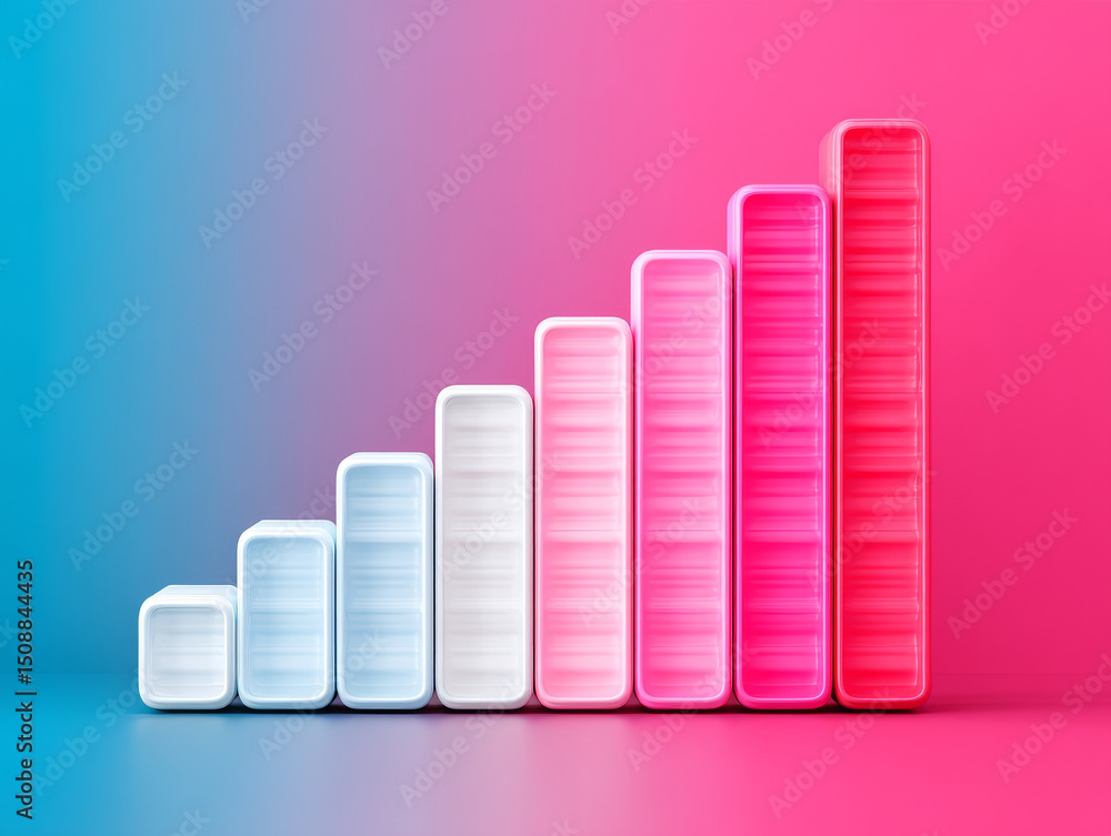 Poster colorful gradient bar graph rising columns blue to pink background modern minimal style symbolizing 