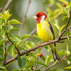 Fototapeta premium goldfinch with red head on the tree branches
