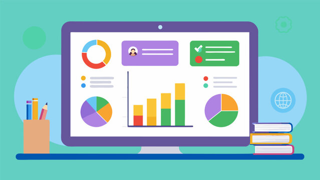 A customizable dashboard that allows teachers to monitor individual student progress as well as compare it with class averages and schoolwide data.. Vector illustration