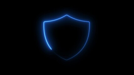  Bright neon security neon frame with tones on isolated black background. health shield neon icon animated protective shield lock barrier health guard bacteria icon. - Powered by Adobe