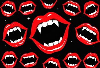 Pop Art Vampire Fangs, Halloween and Horror Background
