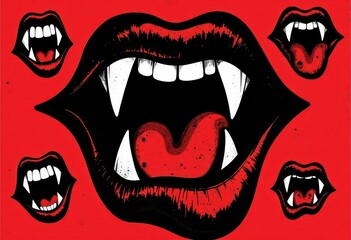 Pop Art Vampire Fangs, Halloween and Horror Background