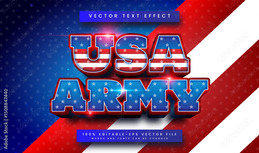 Poster 3d usa army, editable vector text effect with modern concept. suitable for american event theme.