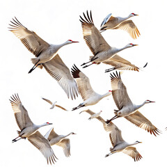 Obraz premium group of birds flying in the air isolated on white