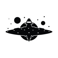 Sci Fi Spaceship Planet Background Vector Silhouette