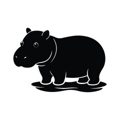 Baby Hippo in Water Vector Silhouette