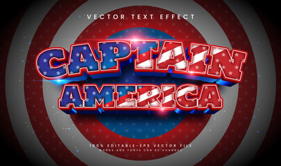 3d Captain america, editable vector text effect with modern concept. Suitable for american event theme.