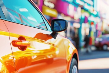 A bright, colorful advertisement for a car rental service highlighting special offers for the upcoming season. The visual appeal draws in potential clientele effectively.
