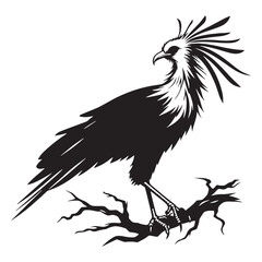 Obraz premium Secretary bird silhouette on the hunt – Secretary bird illustration – Minimalist Secretary bird vector – Bird silhouette