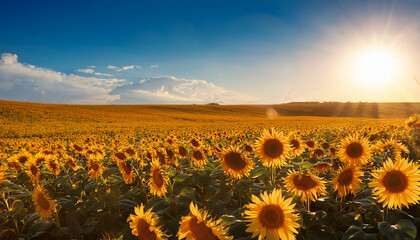 Fototapeta premium radiant sunflower in golden field