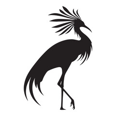 Obraz premium Striding Secretary bird silhouette across dry plains – Secretary bird illustration – Minimalist Secretary bird vector – Bird silhouette