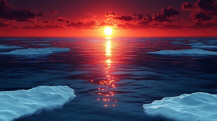 Dramatic sunset over icy ocean