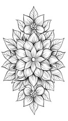 Fototapeta premium Intricate flower sketch bouquet black white line art floral arrangement decorative botanical illustration vintage design