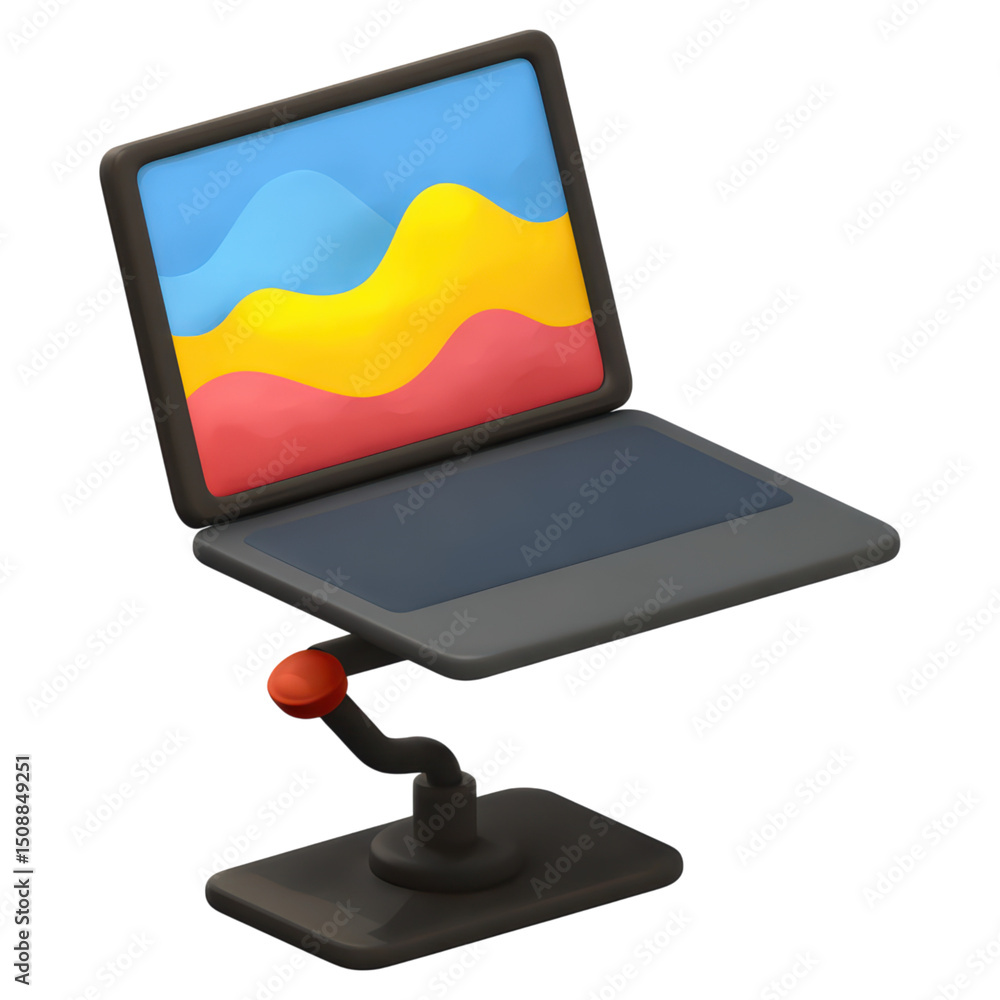 Poster modern desktop computer with vibrant screen and adjustable stand design, isolated on transparent bac