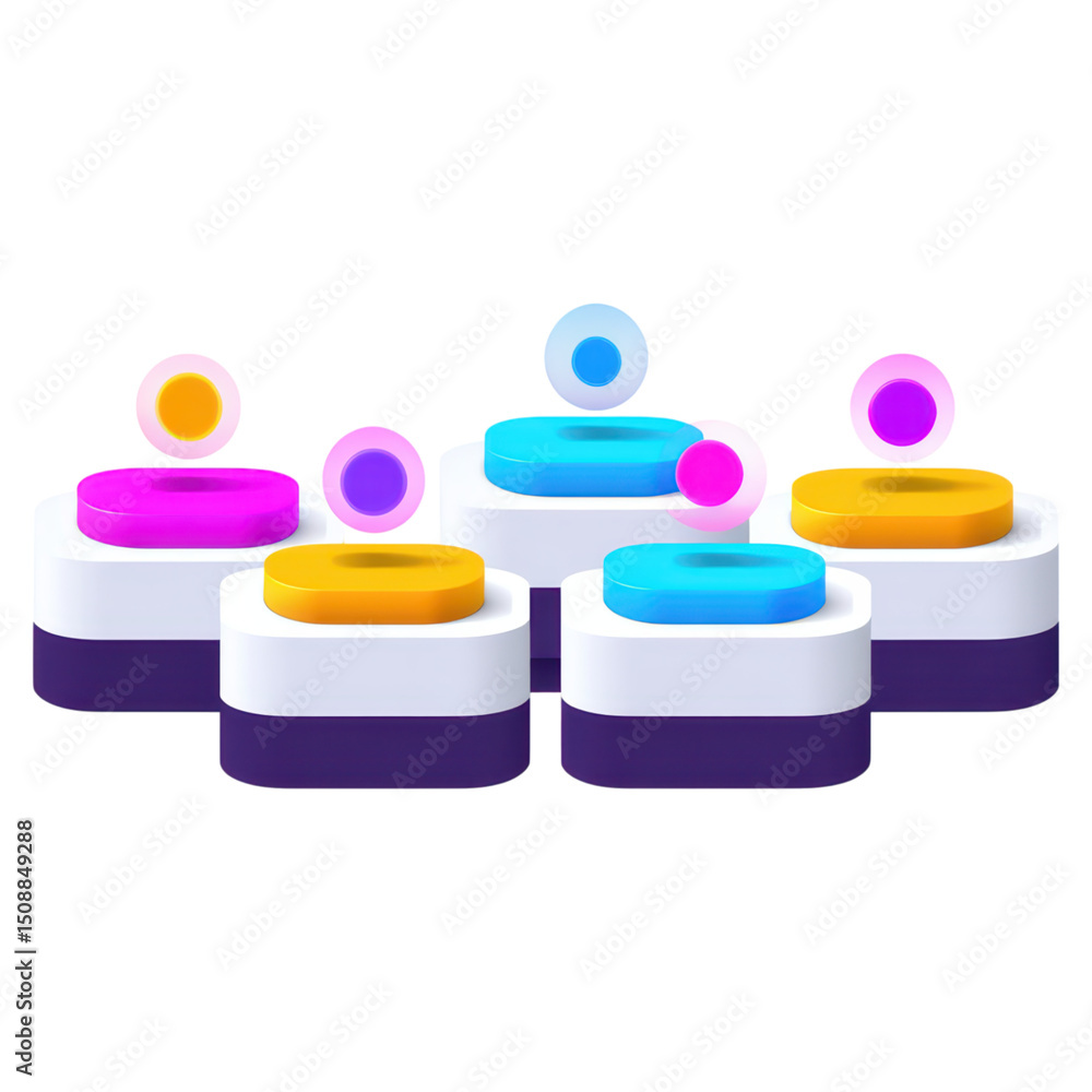 Poster colorful abstract shapes and forms on a minimalist background, isolated on transparent background.