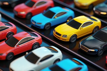 A user-friendly smartphone app displaying available cars for rent, with colorful icons representing different vehicle types.