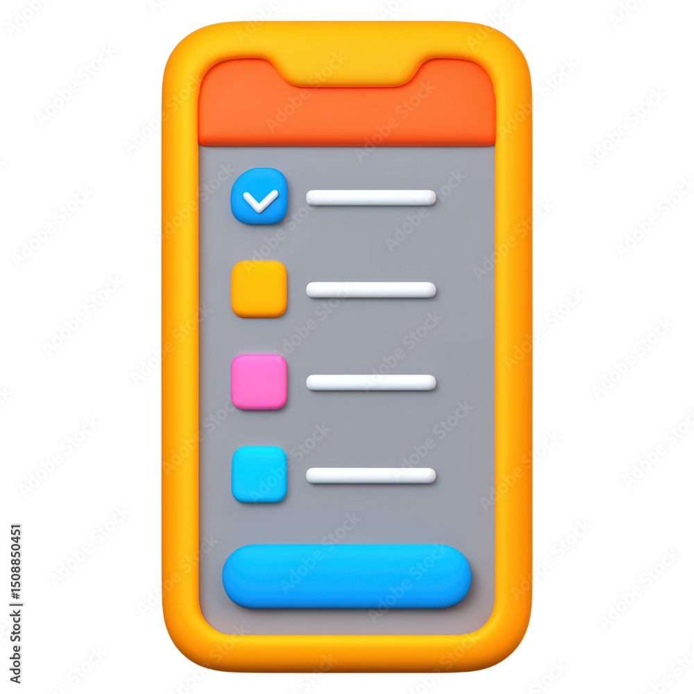 Aufkleber colorful smartphone with checklist and vibrant user interface design, isolated on transparent backgr