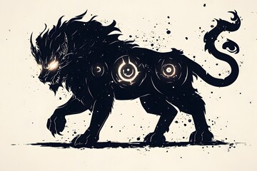 Mythological Chimera Silhouette with Glowing Runes