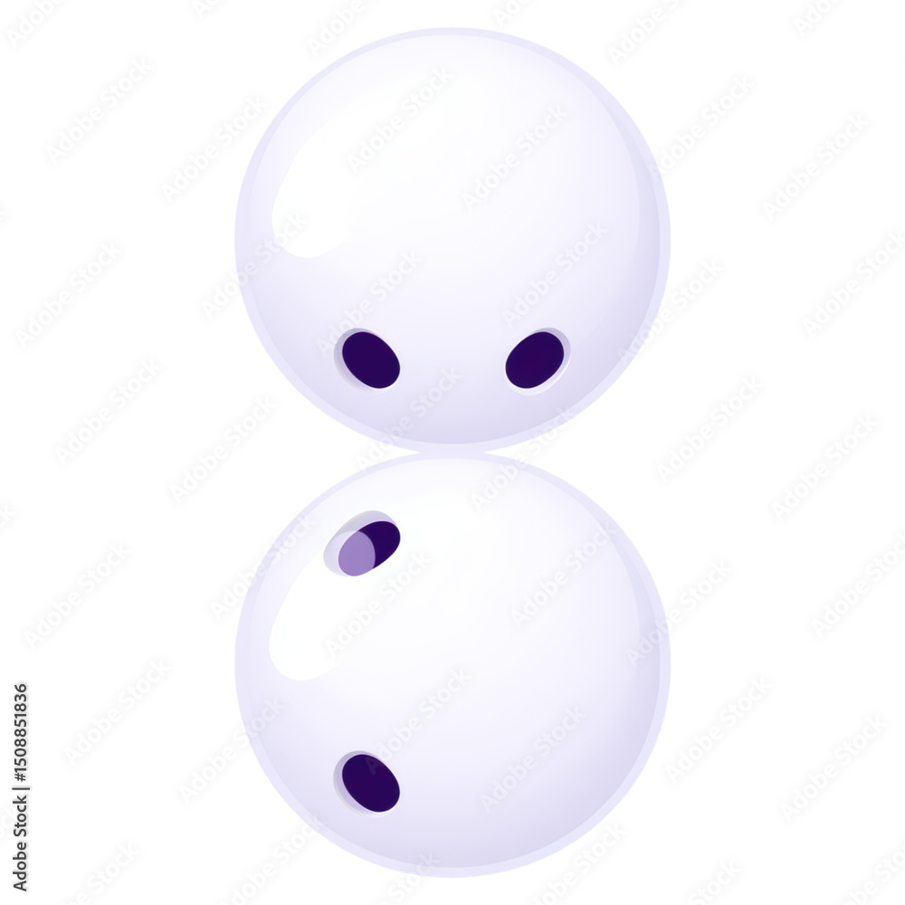 Poster two simple white spheres with dark dots in a symmetrical arrangement, isolated on transparent backgr