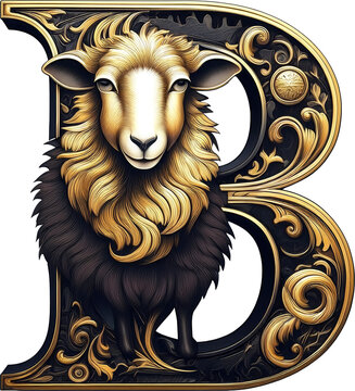 Letra B, borrego, letra, animal, vector, administrar, ilustraci&oacute;n, canis lupus, arte, negro, inhospitalario, ia, dorado y negro