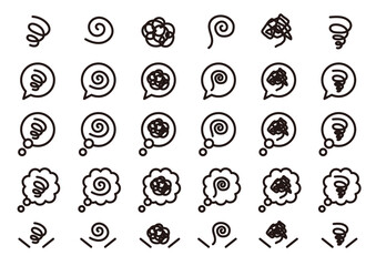 ぐるぐる、モヤモヤのマーク。不安、悩み、困惑などのネガティブな感情のアイコン。ベクターイラスト素材。