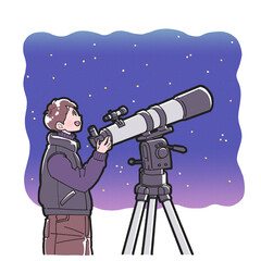 天体望遠鏡と男性のイラスト