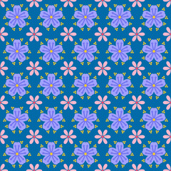 Elegant Botanical Design Featuring Blooming Flowers with Purple and Pink Petals on a Deep Blue Background for a Captivating Design
