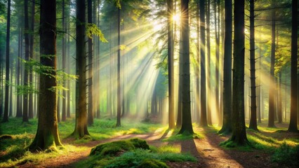 Forest Light Filtered Through Trees, and towering tree trunks