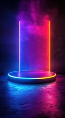 Vibrant illuminated stage with glowing neon lights in a dark atmosphere creating a dynamic visual experience