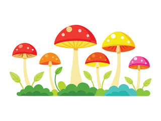 Colorful cartoon mushrooms illustration isolated on white background
