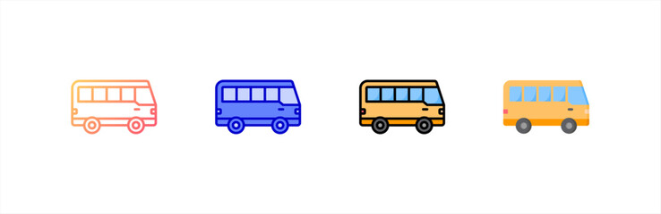 Tour Bus icon set multiple style collection